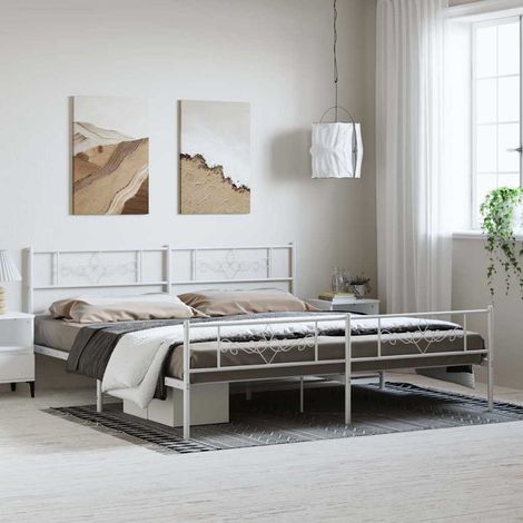 Cadre de lit métal sans matelas et pied de lit blanc 183x213 cm (1/5)
