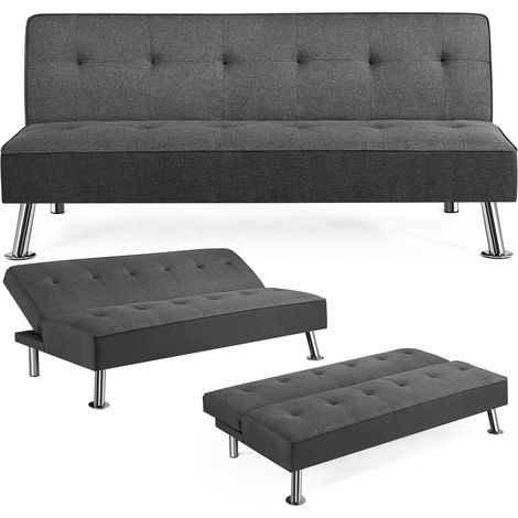Yaheetech Divano Letto Reclinabile Convertibile in Letto 105° - 180° da Soggiorno Salotto Tessuto/Grigio Scuro