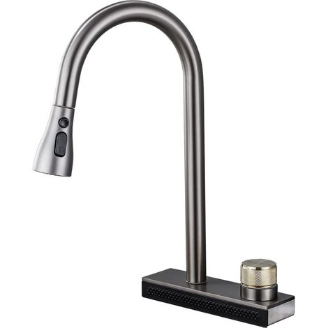 Robinet de cuisine avec bec extensible pivotant à 360°, en acier inoxydable, avec 4 fonctions de jet, levier unique, pour évier, noir (1/5)