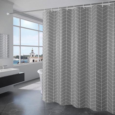 1 Rideau de Douche, Polyester Imperméable, 240x200 cm, Gris, avec 12 Crochets, pour Salle de Bain (1/5)