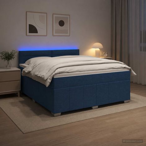 vidaXL Cama box spring con colchón con cabecera Azul 160 x 200 cm Tela (1/5)