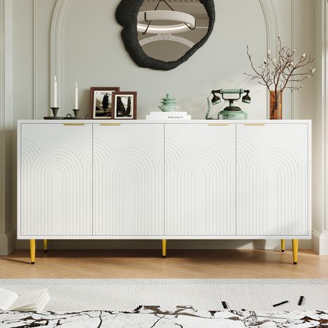 Aparador Moderno, Armario de Almacenaje con 4 Puertas y Estantes Regulables, Bisagras de Cierre Suave, 160×40×80 cm, para Salón y Comedor, MDF y Tablero de Partículas, Blanco (1/5)
