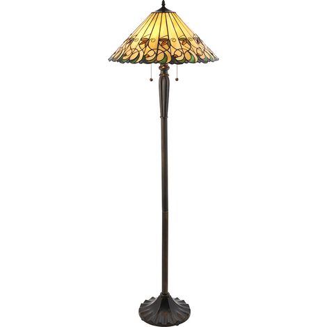 Lampada da terra Tiffany Jamelia, vetro ambra 2xE27 (1/5)