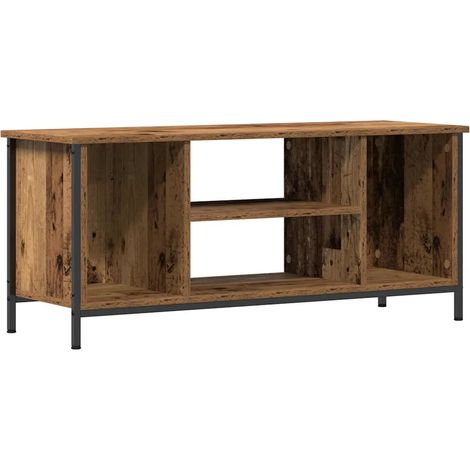 Meuble TV rectangulaire contemporain avec étagère 102 x 35 x 45 cm en bois d'ingénierie bois ancien