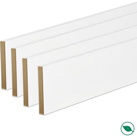 Forestea – Lot de 4 plinthes bord carré MDF revêtues blanc 2200 x 150 x 16 mm – Label PEFC 70% – Pour finitions impeccables (1/2)