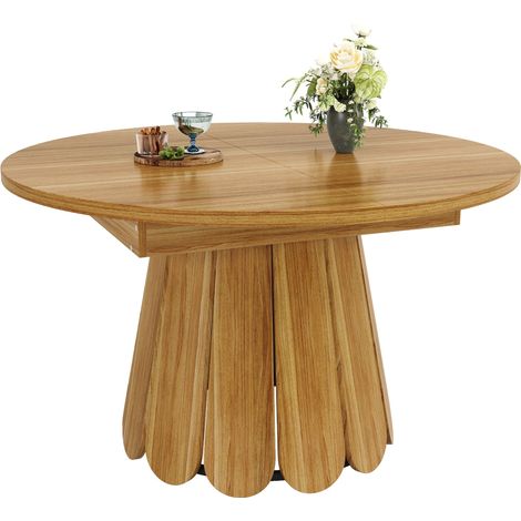 Mesa de Comedor Redonda Extensible, 4 a 6 Personas, MDF y Metal, Marrón, 118-158 × 118 × 76.8 cm (1/5)