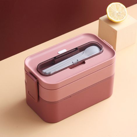 Boîte à lunch isolée, boîte à lunch avec vaisselle, boîte à Bento étanche avec 2 compartiments, boîte à manger en plastique pour enfants adultes, école de bureau ou pique - nique, rouge 1600ml (1/5)