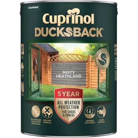 Cuprinol Ducksback 5 Year Waterproof for Sheds & Fences Misty Heathland 5 litre