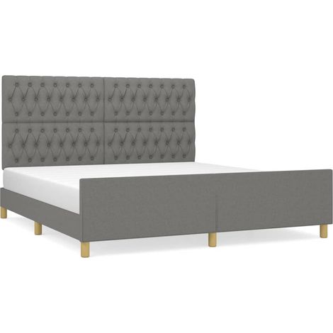 Lit double Lit adulte Cadre de lit sans matelas gris foncé 180x200 cm tissu (1/5)