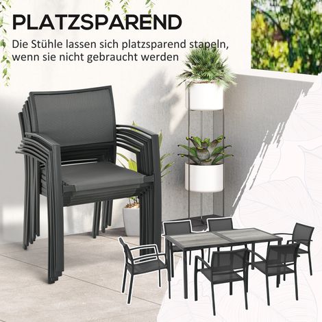 Ensemble de salon de jardin en gris, comprenant 1 table et 6 chaises, dimensions 150 x 87 x 72 cm (1/4)