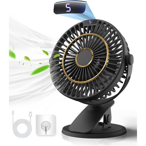 Mini ventilateur de bureau USB rechargeable, écran LCD, 5 vitesses, silencieux, 15,2 cm, pour bureau maison voiture camping (1/5)