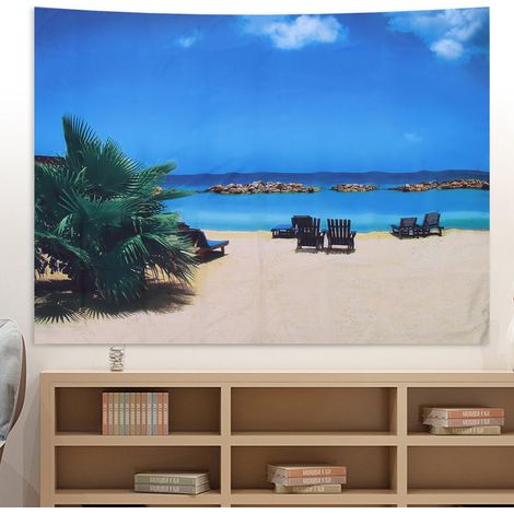 Tapisserie murale représentant un paysage de plage, décoration artistique pour salon ou chambre à coucher, 150 x 130 cm (1/5)
