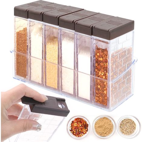 6-in-1-Gewürzdosen aus Kunststoff, transparente Gewürzbox, Salz- und Pfefferstreuer (1/5)