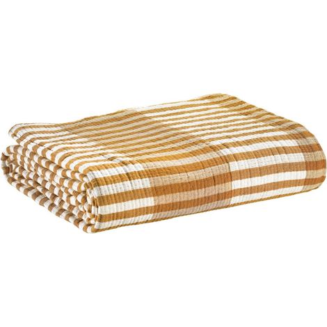 Jeté de lit en coton jacquard à rayures, couvre-lit de chambre safran 260 x 260 cm - PANGIVO