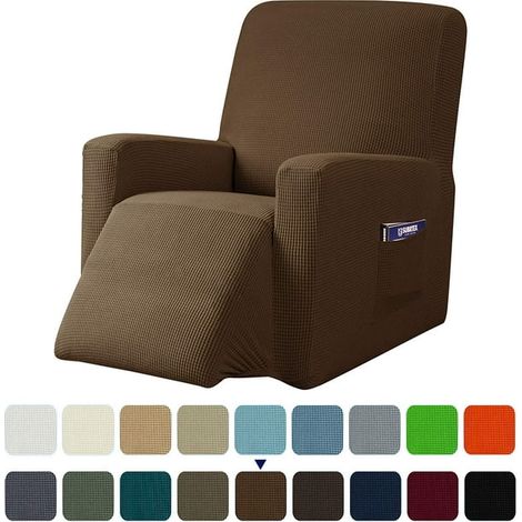 Housse extensible monobloc pour fauteuil inclinable, à motif quadrillé et poches (1/5)