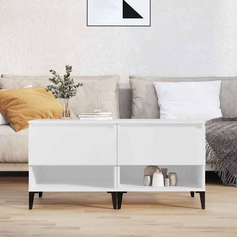 vidaXL Mesitas de noche 2 uds madera contrachapada blanco 50x46x50 cm (1/5)