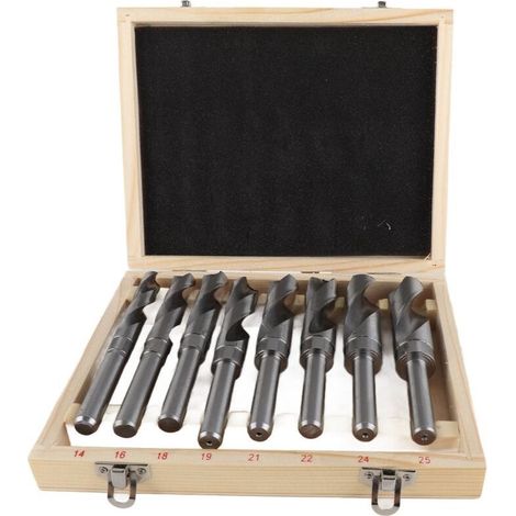 Jeu de 8 Forets Hélicoïdaux à Tige Ronde en Acier à Haute Teneur en Carbone Blanc pour Usage Industriel, Idéal pour Charpentier, électricien, etc., livré avec une Caisse (1/5)