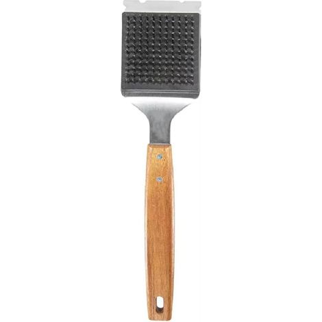 Brosse métallique et grattoir en acier inoxydable pour barbecues d'extérieur — avec manche en bois, adapté aux barbecues. (1/5)