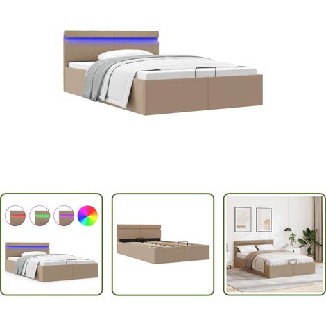 vidaXL Kunstlederbett -  Stauraumbett mit LED Cappuccino-Braun Kunstleder 140×200cm (1/5)