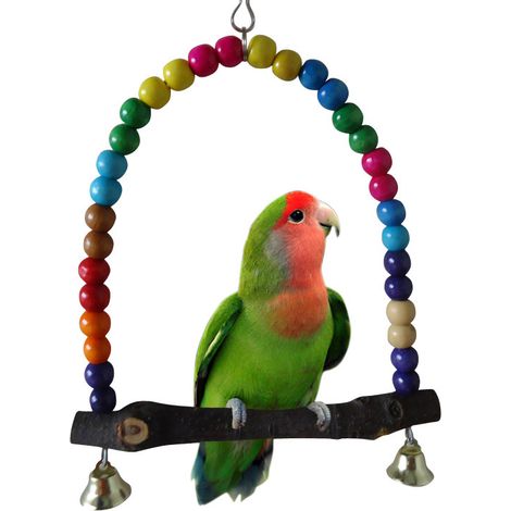 Balançoire perroquet en bois avec cloche perles en bois 15cm (1/4)