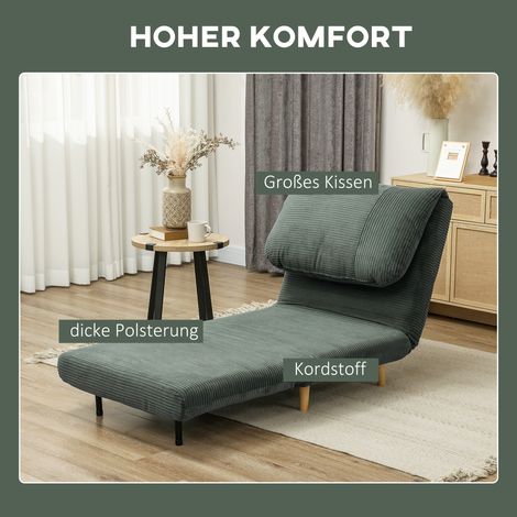 Canapé-lit 2-en-1 fauteuil convertible matelas pliant réglable, lit d’appoint aspect velours côtelé vert, chambre et salon, 82 x 89 x 83 cm (1/5)