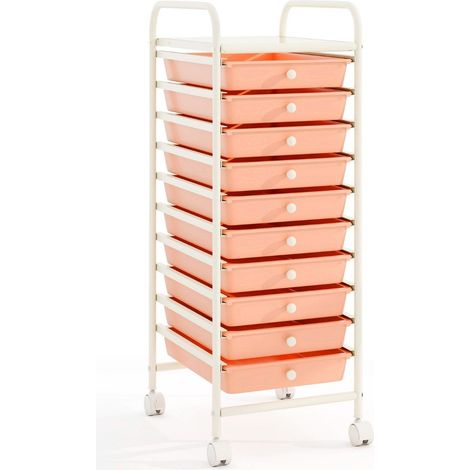 Carrito de almacenamiento con ruedas de 10 cajones, plástico, 33 x 37 x 86 cm