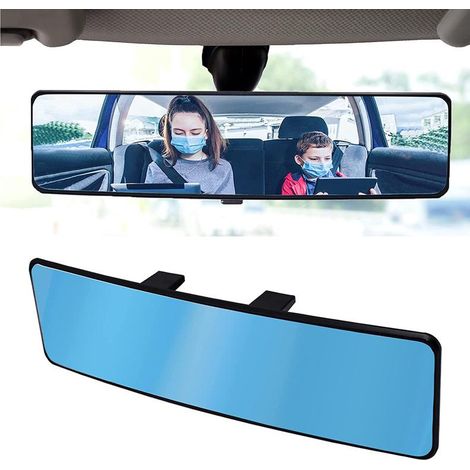 Rétroviseur convexe 300mm, miroir grand angle bleu anti-éblouissement, fixation intérieure par clip, réduit les angles morts pour voitures, SUV et camions (1/5)