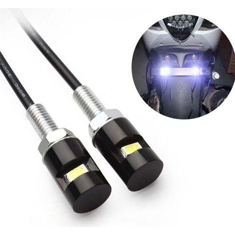 Lot de 2 feux de plaque d'immatriculation, étiquette d'immatriculation à vis, ampoule LED blanche 12 V, étanche/anti-pluie, support de lumière en aluminium noir, légal pour voiture, moto, camion, camp (1/4)