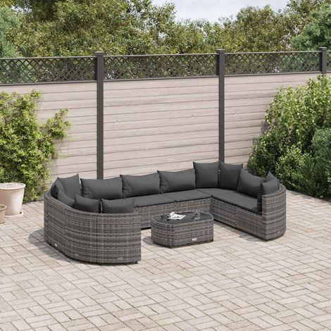 vidaXL Set de sofás de jardín y cojines 10 pzas ratán sintético gris (1/5)