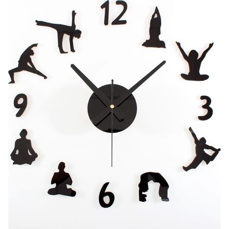 Horloge créative, Horloge murale pour salon, Horloge à quartz silencieuse, Décoration horloge de yoga personnalisée à faire soi-même, Autocollant mur (1/5)
