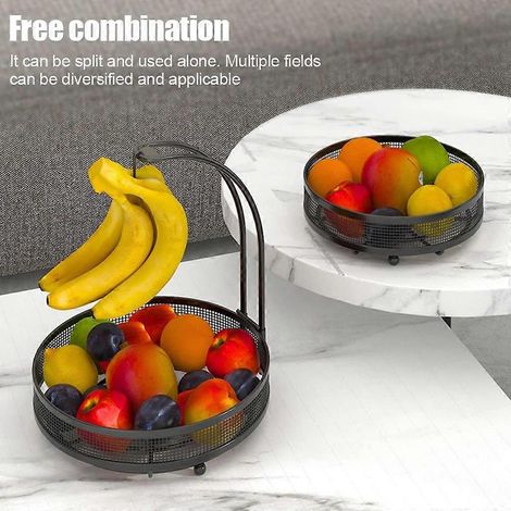 Panier à fruits à 2 niveaux pour comptoir de cuisine, support à fruits en métal amovible, paniers de rangement pour fruits et pains (1/4)