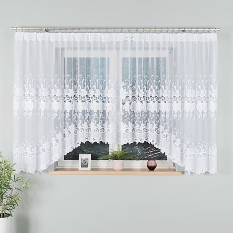 KASJANA - Tenda jacquard pronta all'uso con taglio in basso - 500x160 cm - bianco (1/5)
