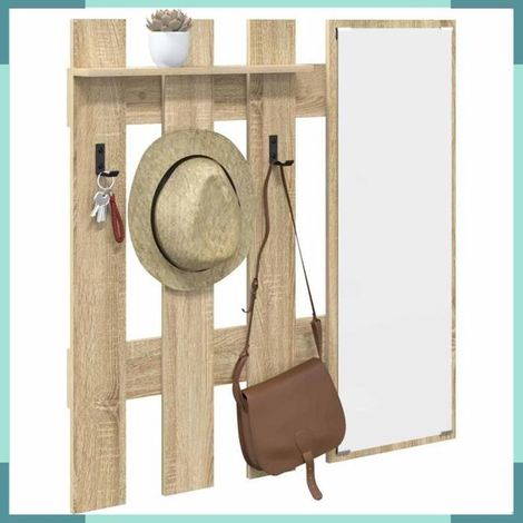 874509 Porte-manteau mural avec miroir Chêne Sonoma 100 x 10 x 100 cm (1/5)