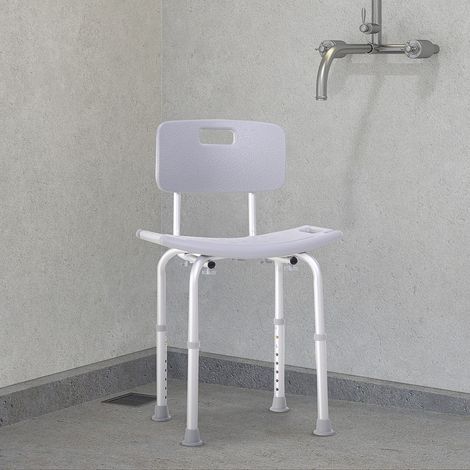 Silla de ducha ergonómica, altura ajustable, patas antideslizantes, carga máxima 136 kg, aluminio, HDPE, gris.