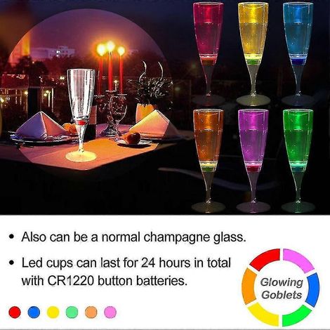 6 LED Vin Champagne Flûte à Pied usage quotidien usage cuisine (1/3)