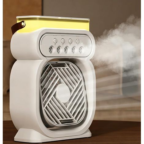 Ventilateur climatiseur USB, mini ventilateur de refroidissement personnel 4 en 1 avec brumisateur d'eau (1/5)