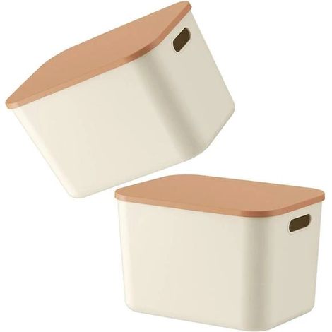 Boîte de rangement empilable couleur crème avec couvercle, contenant de rangement multifonctionnel pour la maison, le bureau, la garde-robe, taille moyenne (1/5)