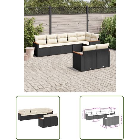The Living Store 8-tlg. Garten-Sofagarnitur mit Kissen Schwarz Poly Rattan - Gartenmöbel - Outdoor Möbel - Rattan Sofa - PE-Rattan - Lounge Set (1/3)