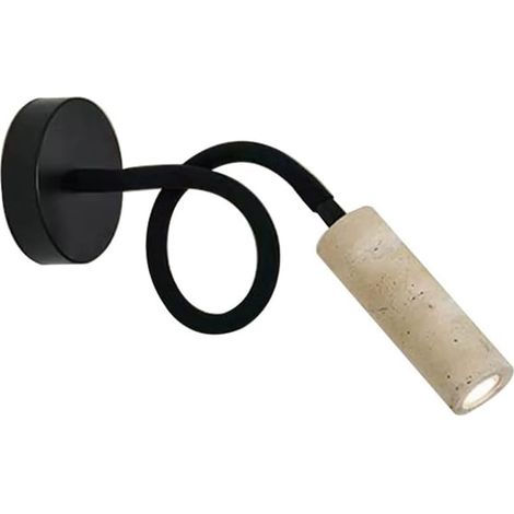 Lampe murale de chevet, applique murale en métal noir avec abat-jour en travertin jaune, lampes murales de lecture réglables à 360°, douille G9, spot d'établi, applique moderne minimaliste (1/5)