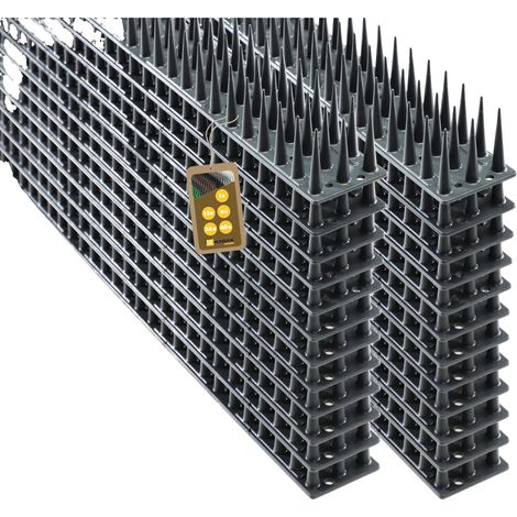 Pinchos antipalomas, 12,24 metros de largo, configuración de tres filas, material plástico, instalación con pegamento o tornillos, eficaces contra palomas y estorninos. (1/5)