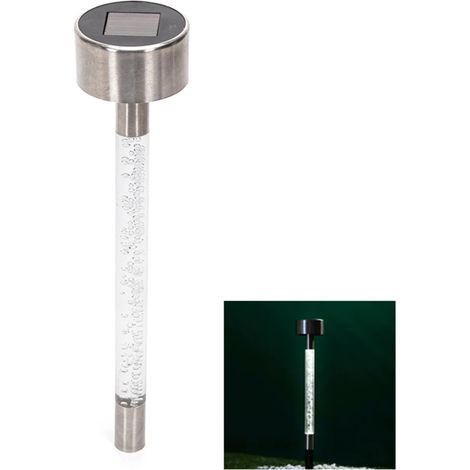 Lampe solaire d'ambiance LED 6500K pour pelouse, piquet en acier inoxydable à bulles pour jardin, allée, cour ou entrée de garage. (1/4)