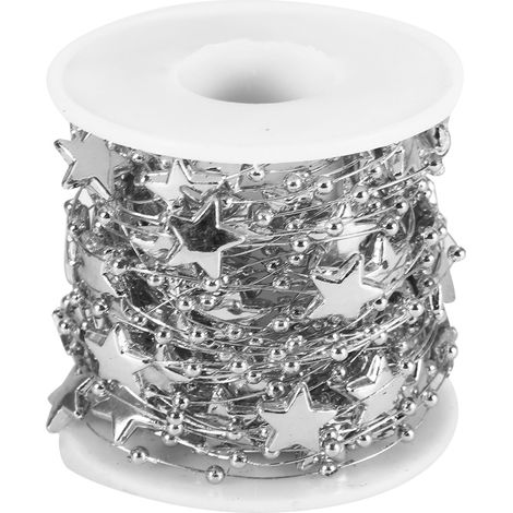 Catena di perline da 10 metri Stringa decorativa con stella a cinque punte e perla elettrolitica in ABS (Argento) (1/5)