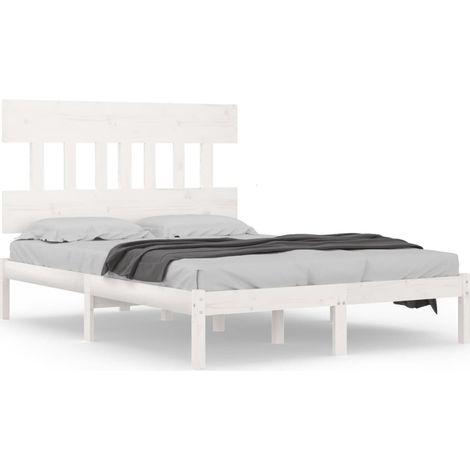 Maison Exclusive - Cadre de lit sans matelas blanc 140x190 cm bois massif (1/5)