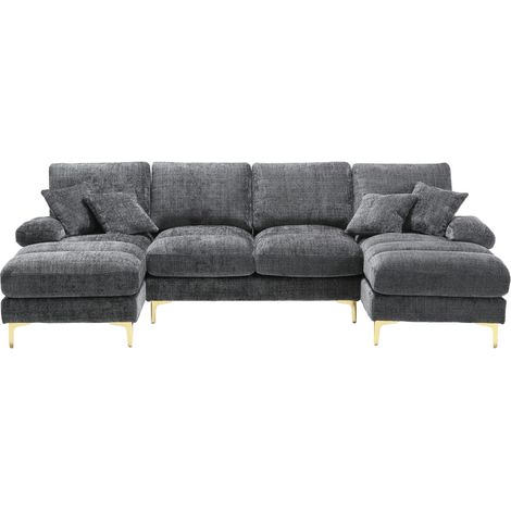 (Old SKU:W1880S00028)Modernes großes Chenille U-Shape Sektionssofa mit doppelten Liegesitzen für Wohnzimmer Schlafzimmer Büro Wohnung Villa Wohnzimmer Zuhause am Kamin (1/5)