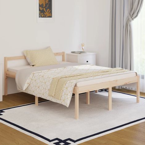 Lit double-140 x 190 cm, Cadre de lit, Lit adulte, Structure de lit Bois de pin massif PDKEI17462 (1/5)