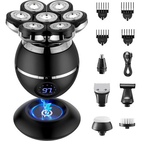 Rasoir Électrique Homme 7D - Kit 6 En 1 - Sans Fil Rechargeable - Étanche IPX7 - Pour Tête Et Visage (1/5)