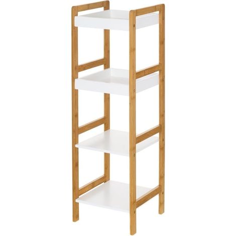 Étagère de Sol avec 4 étagères en Bois et MDF en Naturel et Blanc (1/4)