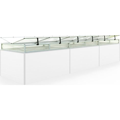 Frühbeetkasten 444x119 cm Frühbeetaufsatz Aufzucht Treibhaus, Aluminium mit Polycarbonat Doppelstegplatten, UV-beständig, inkl. Öffnungsklappen