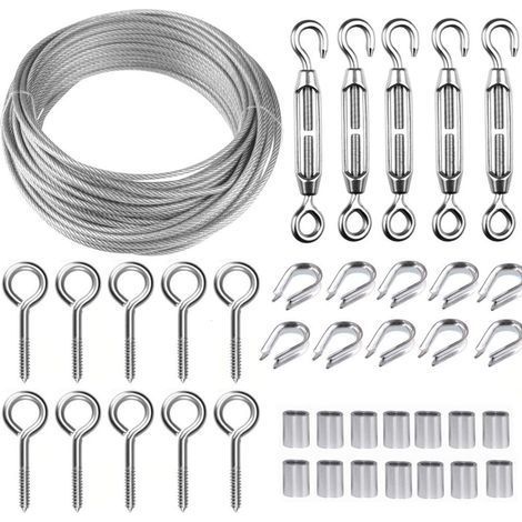 Corde en Acier Inoxydable à Suspendre Kit,30M/2mm Câble en Acier Inoxydable Revêtu avec M5 Tendeurs,Kit Cable Métallique 2mm pour Plantes Grimpante,Corde a linge,Rambarde,Cable de Garde Corps NPTERBL (1/5)