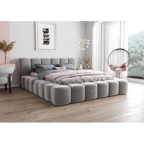 Lit Capitonné Vero - Gris Clair - 180x200 Cm - Lit Avec Rangement - Lit Double - Matelas À Ressorts Bonnell (1/4)